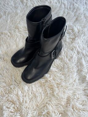 Esprit Black Mid-Calf Combat Boots with Buckle